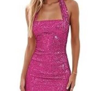Sparkling Pink Halter Dress